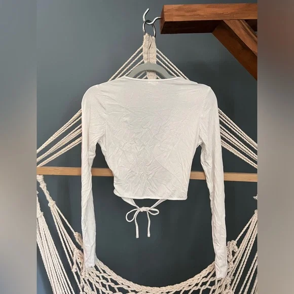 Garage White tie-front ribbed cardigan - Picture 2 of 3